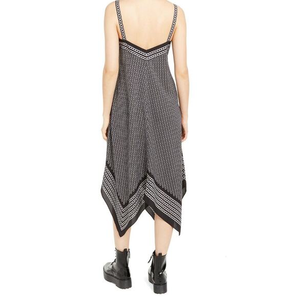 $175 Michael Kors Chain Link Border Handkerchief Black Asymmetrical Dress XS - Picture 2 of 9